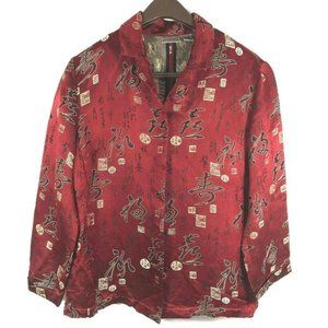 Chicos Oriental Blouse Placard 3/4 Slv Silk Blend